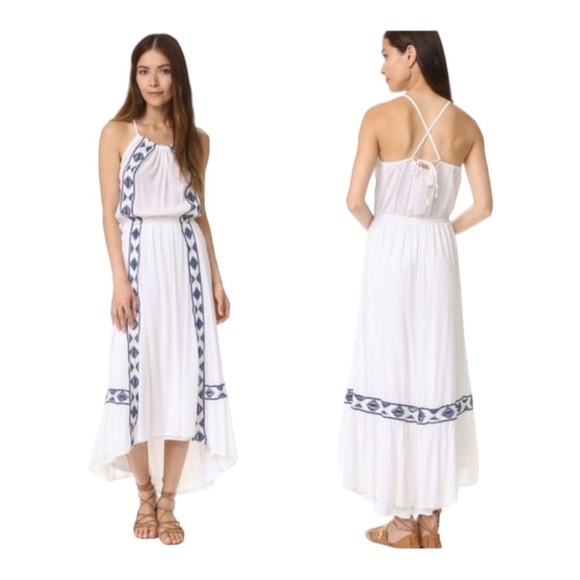 ELLA MOSS x Revolve Usiku Blue White Embroidered Maxi Dress XS Grecian - Picture 6 of 12